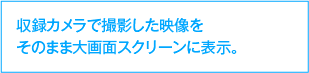 収録カメラで撮影した映像をそのまま大画面スクリーンに表示。